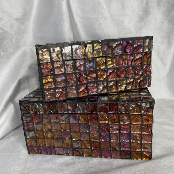 Vintage IMAX Orchid Mosaic Boxes - Set of 2 - Picture 2 of 16